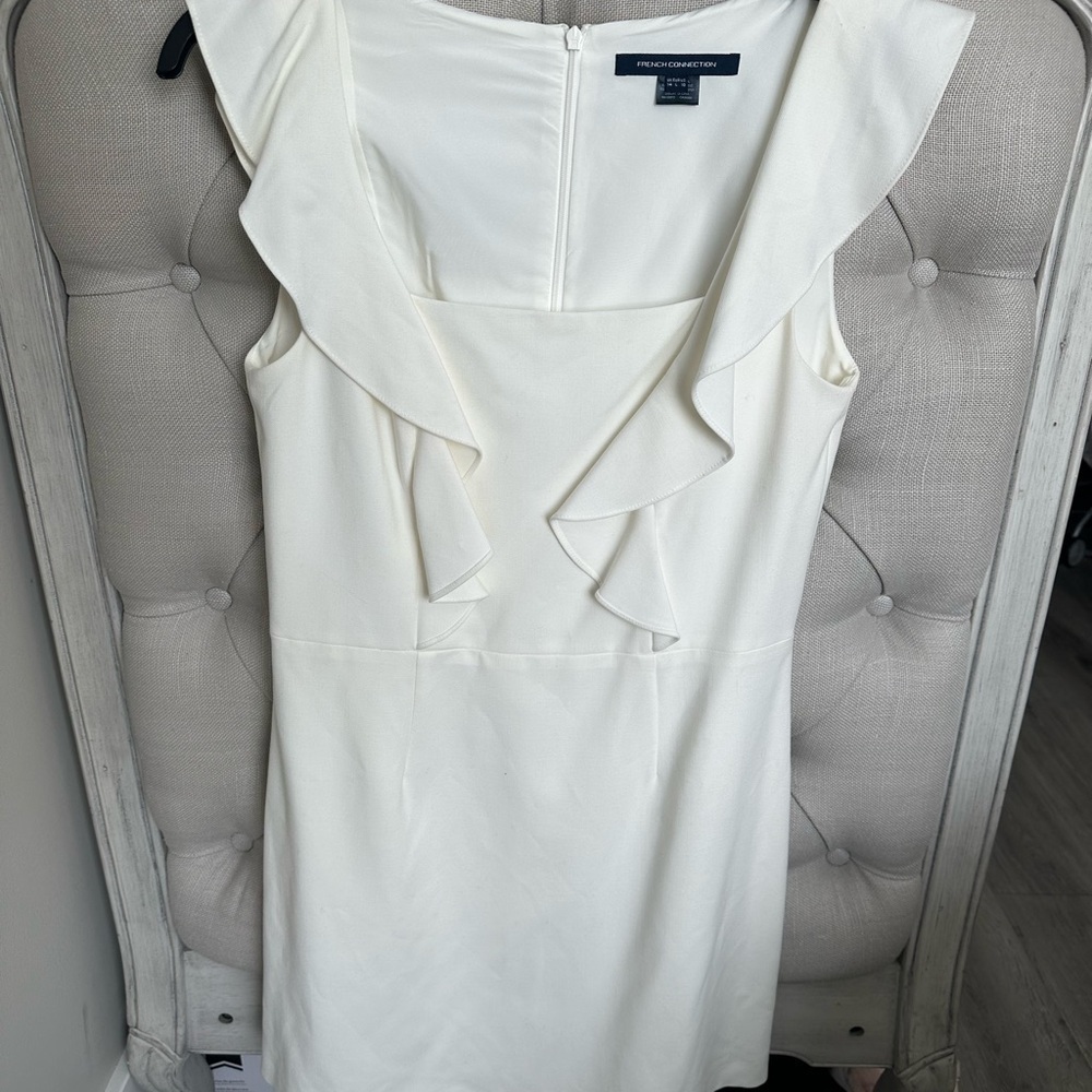 French Connection White Ruffled Sheath Mini Dress